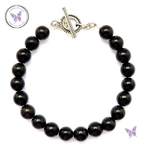 Black Obsidian Healing Bracelet With Silver Toggle Clasp